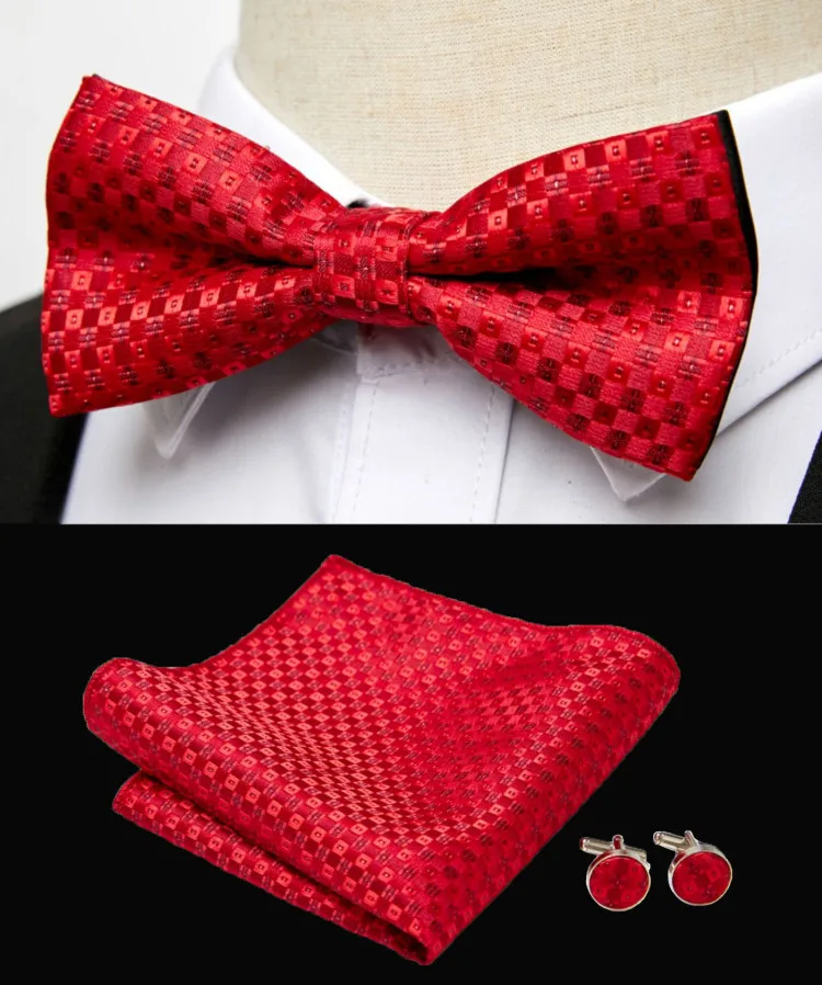 HUISHI Klassische blaue Fliege für Männer, Paisley-Blumenfliege, Einstecktuch, Manschettenknöpfe, Anzug-Set, Hochzeit, Party, kariert, solide Schmetterling – Detail 17