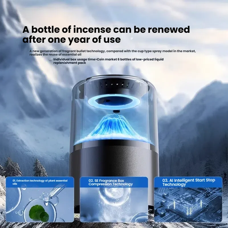 

Smart aromatherapy machine with cloud mist viewing effect, long-lasting fragrance. It starts automatically with the car, serving