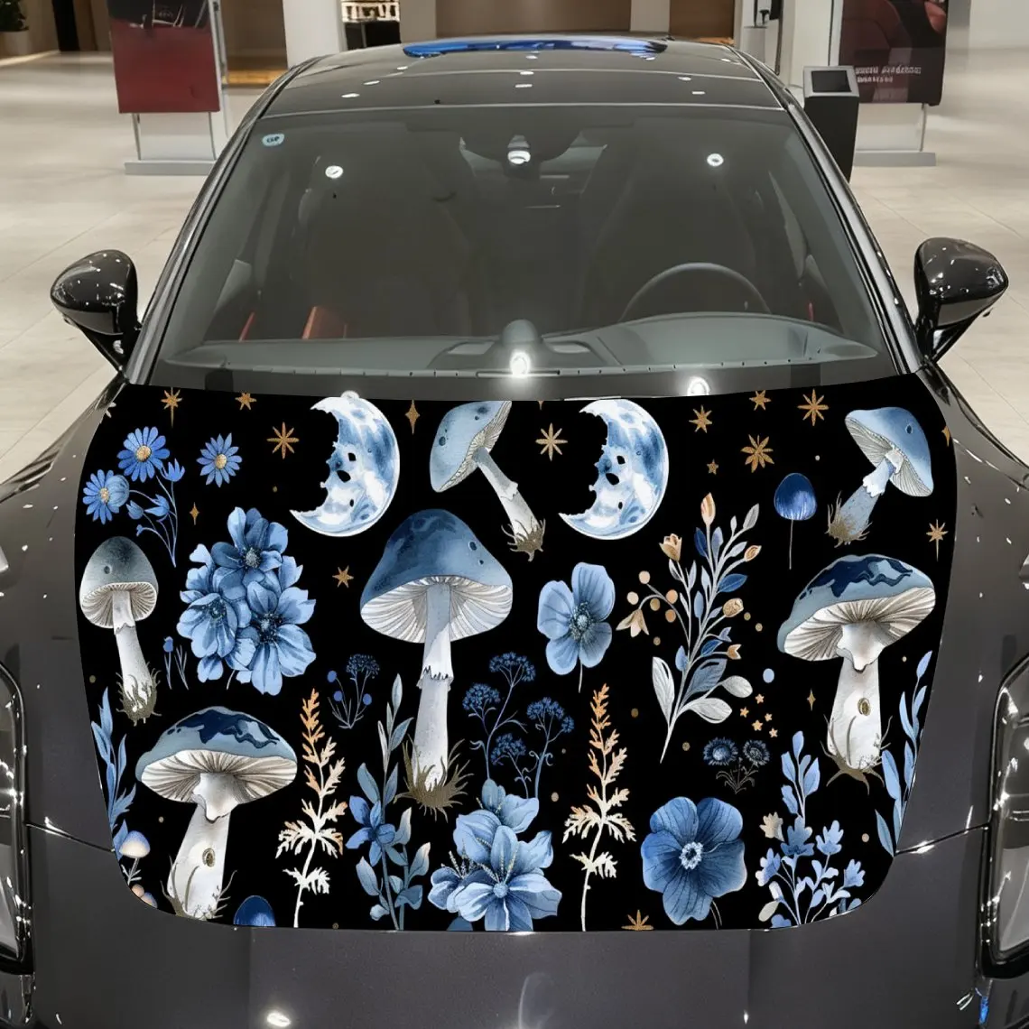 

Blue Moon Mushroom Car Hood Sticker PVC Self Waterproof Stick, Striking Auto Exterior Accessories Decor Protect Gift for Lover