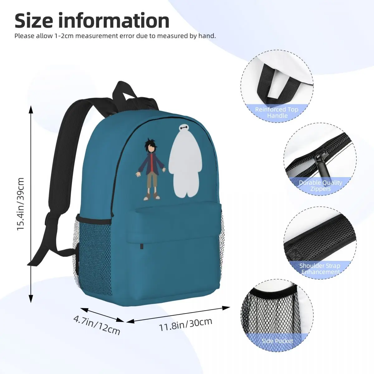 Big Hero 6 pour filles garçons sac à dos d'étudiant de grande capacité sac à dos léger et étanche 15 pouces