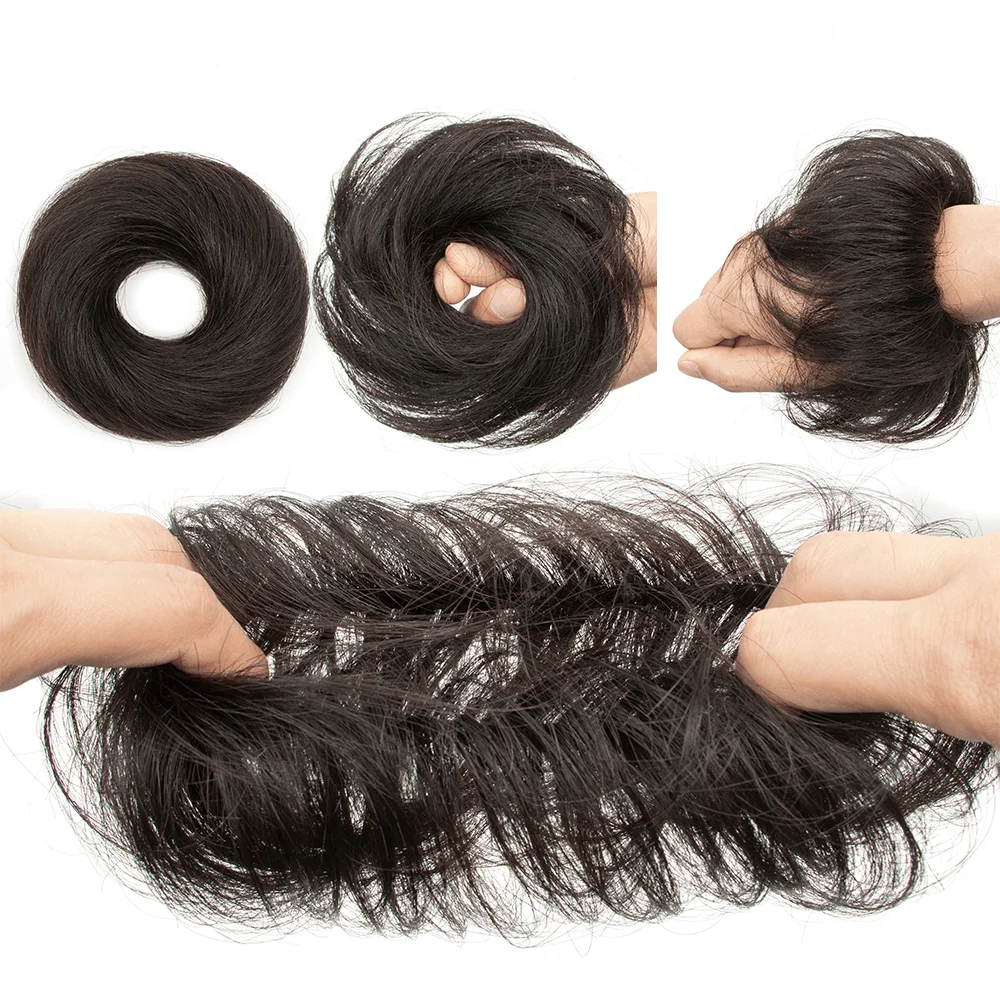 Scrunchie dritto Updo con elastico Estensione Capelli umani Coda di cavallo Chignon Ciambella Capelli disordinati Chignon Pezzi di capelli