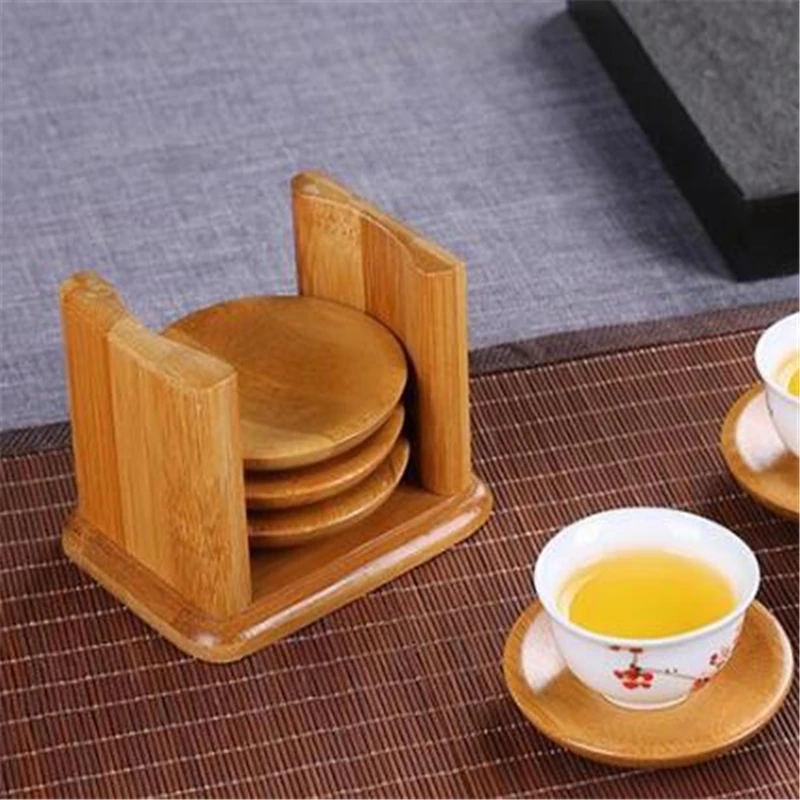 Multifunctional Bamboo Holder Set Non-slip Heat-resistant Drinking Cup Mat Home Meeting Room Tea Accessories Set