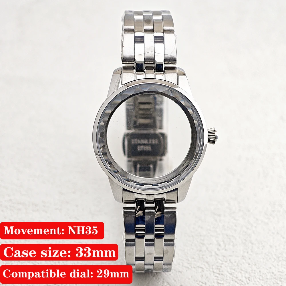 

NH35 Case dial women's 29mm custom dial wave pattern, equipped with NH35/NH36 automatic movement, suitable for 33mm case strap