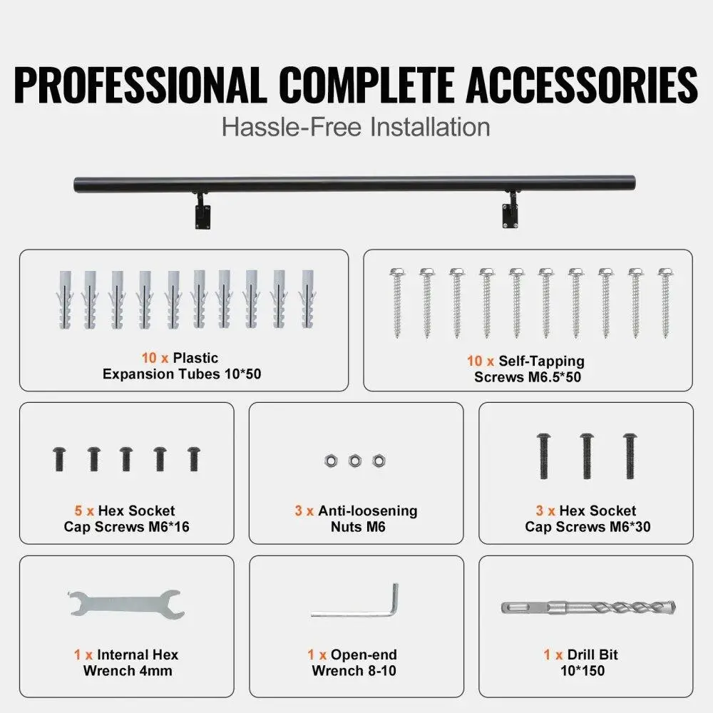 Handrail Stair Railing, 4 ft, Wall Mount Handrails for indoor Stairs, Thickened Aluminum Alloy Hand  with Installation Kit,