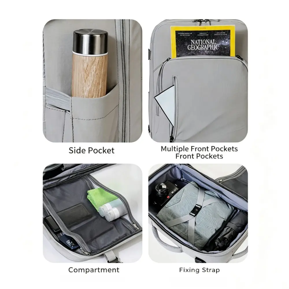 Waterproof Travel Backpack Multi-Pocket 180-Degree Opening Laptop Backpack Large Capacity Top Carry Handle
