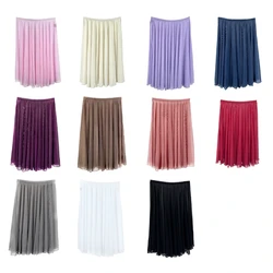 F42F Women Ballet Wrap Skirt Sheer Tulle Dance Flowy A Line Skirt Pull On Elastic Waist Dance Midi Skirt for Leotards