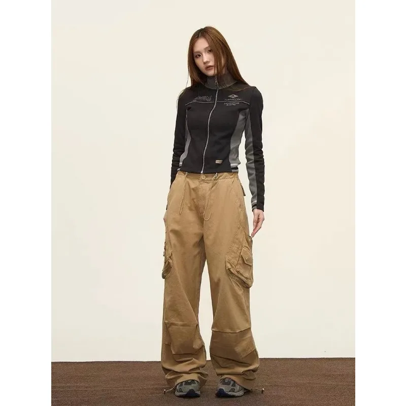 Deeptown Y2K Vintage Black Women Cargo Pants Korean Fashion Wide Leg Baggy Trousers Streetwear Casual Harajuku Hip Hop Oversized