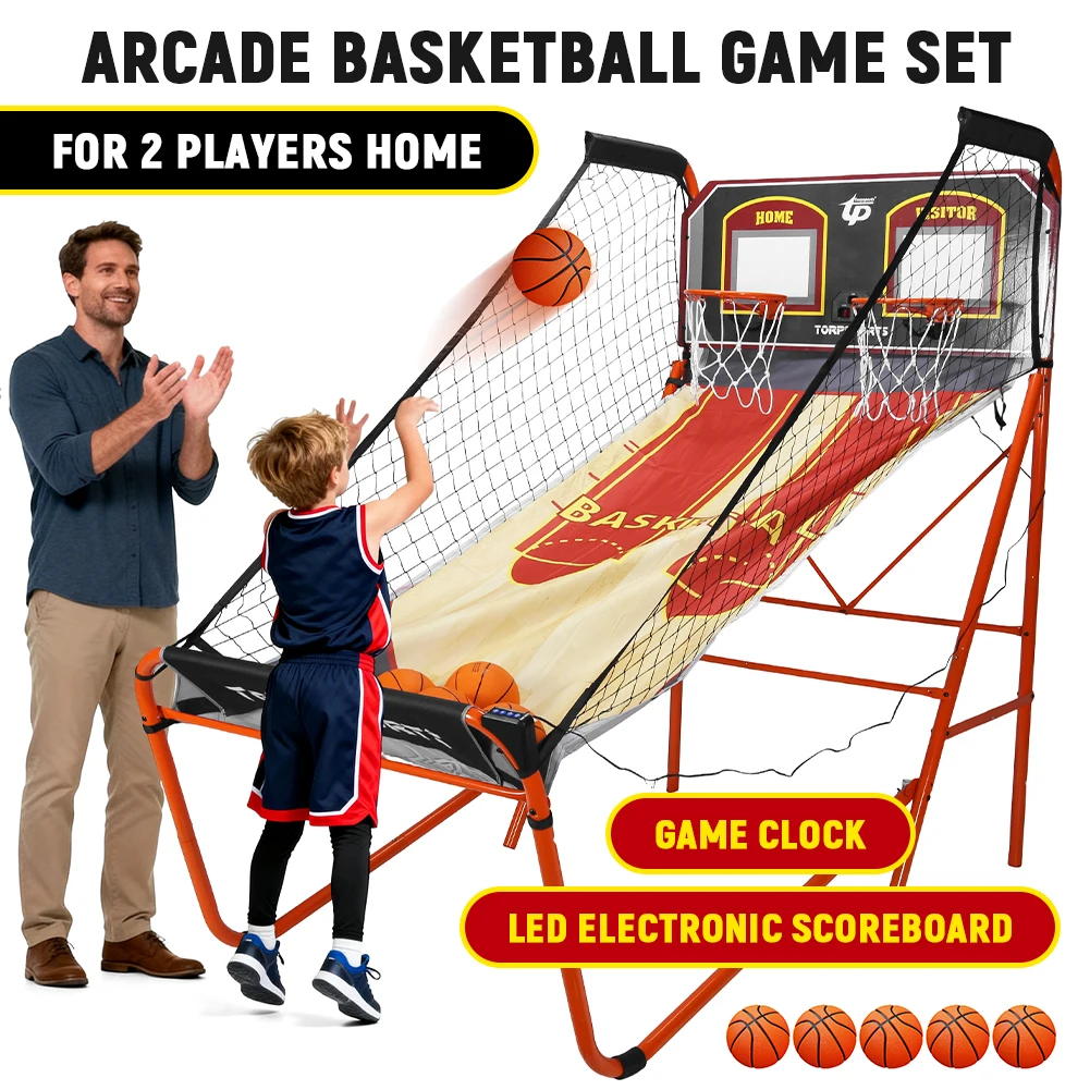 

Arcade Basketball Game Set with Steel Frame Shooting Stand Basketball Machine Inflation Pump for 2 Players Home Play Kids Adults