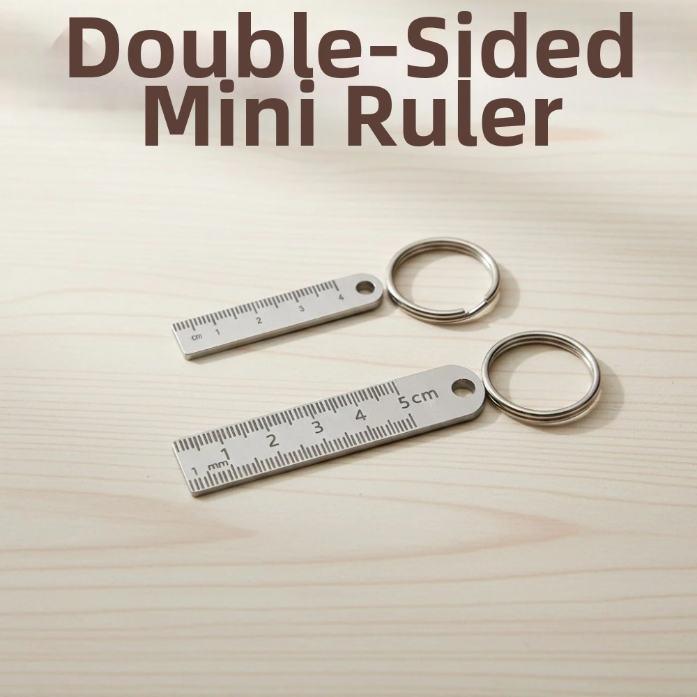 Stainless Steel Mini Measuring Ruler Multi-Functional Pendant Ornament Pocket Ruler Keychain Backpack Charm Anti-Loss Design