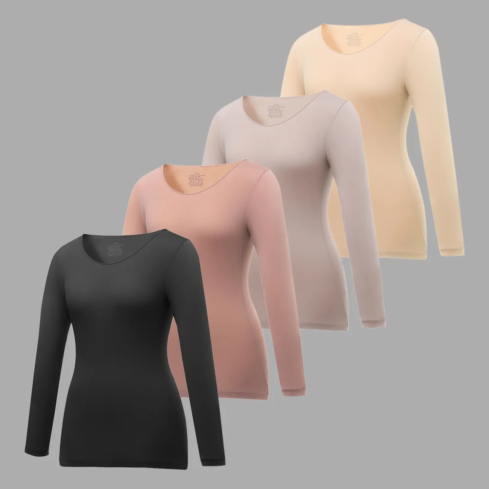 2pcs Women Warm Undershirt T-shirt Female Basic Pullover Autumn Winter Warm Tops Female Elastic Base Layer Thermal Long-sleeved
