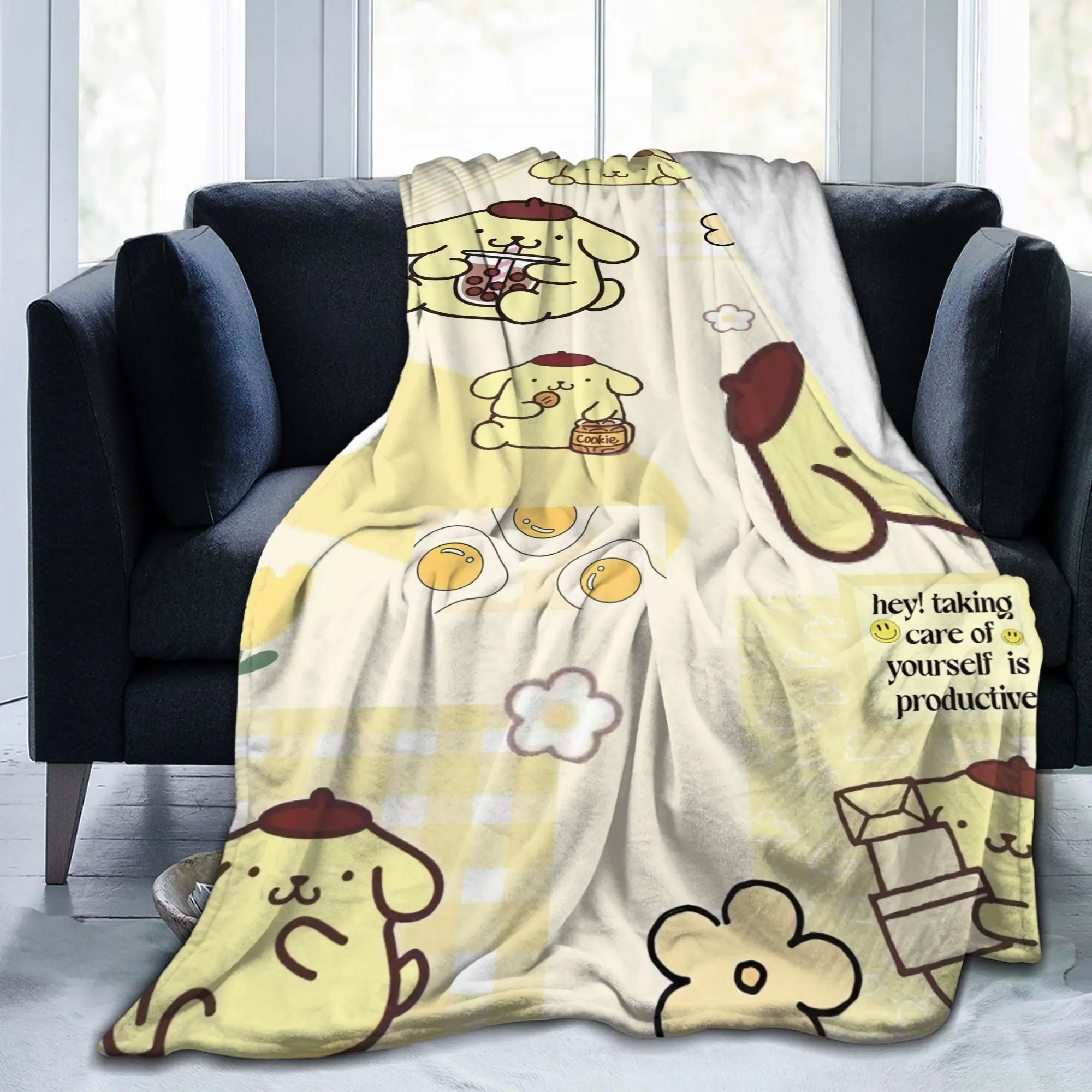 

Pom Pom Purin Blanket Cute Cartoon Plush Awesome Breathable Throw Blankets for Chair Covering Sofa All Season