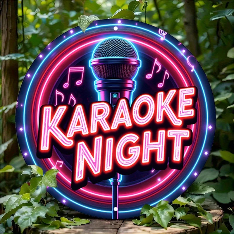2D LED Neon Sign Karaoke Night Microphone Music Notes USB Rechargeable Glowing Wall Art Decor for Home Bar Party Club Indoor Out