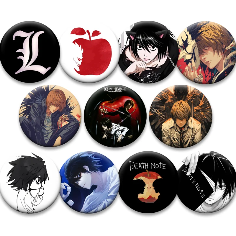 Ryuk Yagami Light L Lawliet Comic Pins Anime Death Note Handmade Badge Exquisite Cartoon Round Brooches for Backpack Accessorys