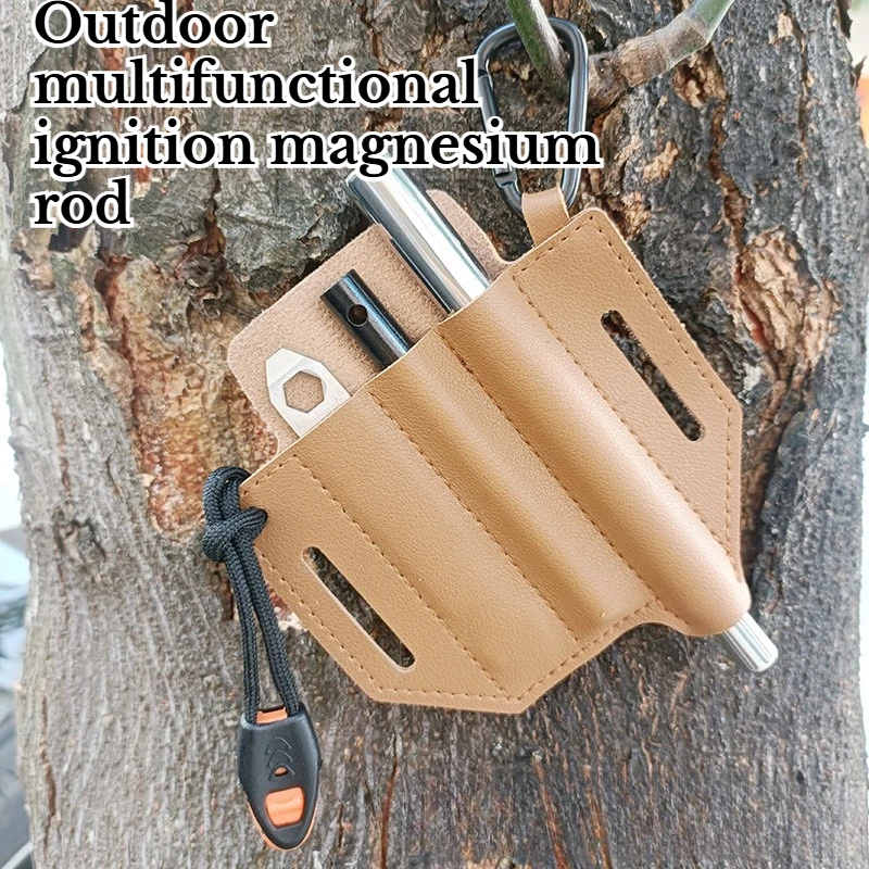 

Magnesium Rod Fire Rod Fire Blowing Tube Pry Bar Leather Cover Fire Emergency Tool Outdoor Multifunctional Survival Equipment