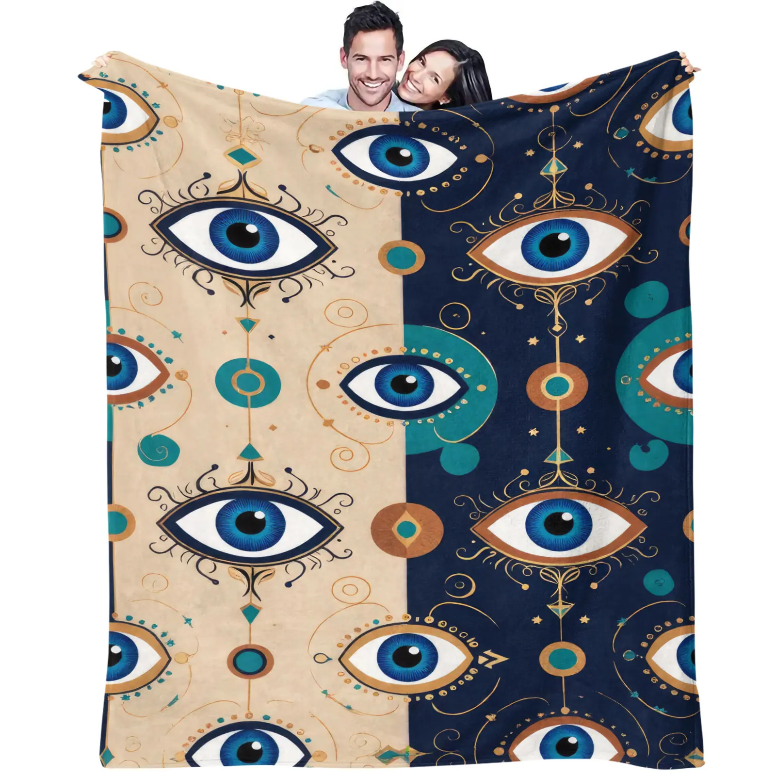 Boho Evil Eye Print Flannel Throw Blanket Super Soft Microfiber Plush Warm Lightweight Bed Sofa Couch Blankets Portable Travel
