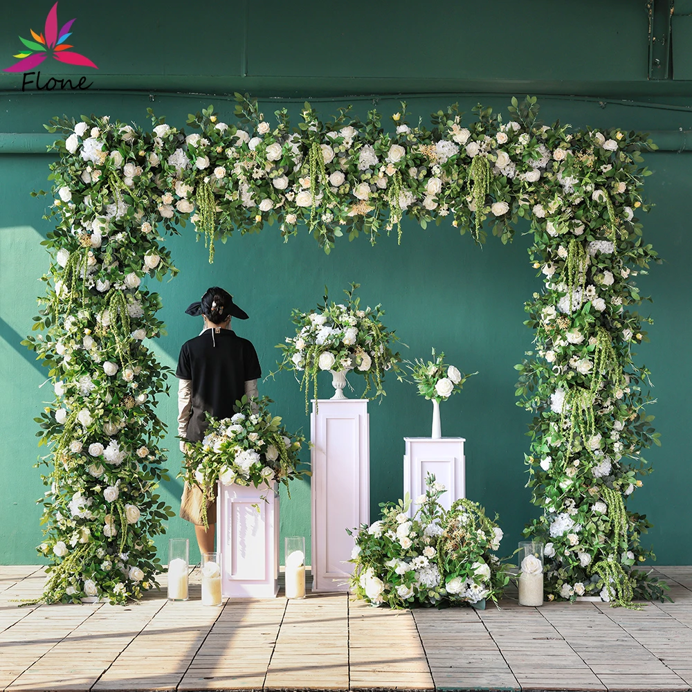 

Luxury Greenery Arch Fleur Artificielle Wedding Decoration Artificial Silk Milk White Rose Green Eucalyptus Florals Decor HY2416