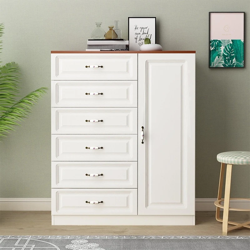 

chest storage cabinet simple modern chest of drawers solid wood living room simple six-bucket cabinet bedroom white