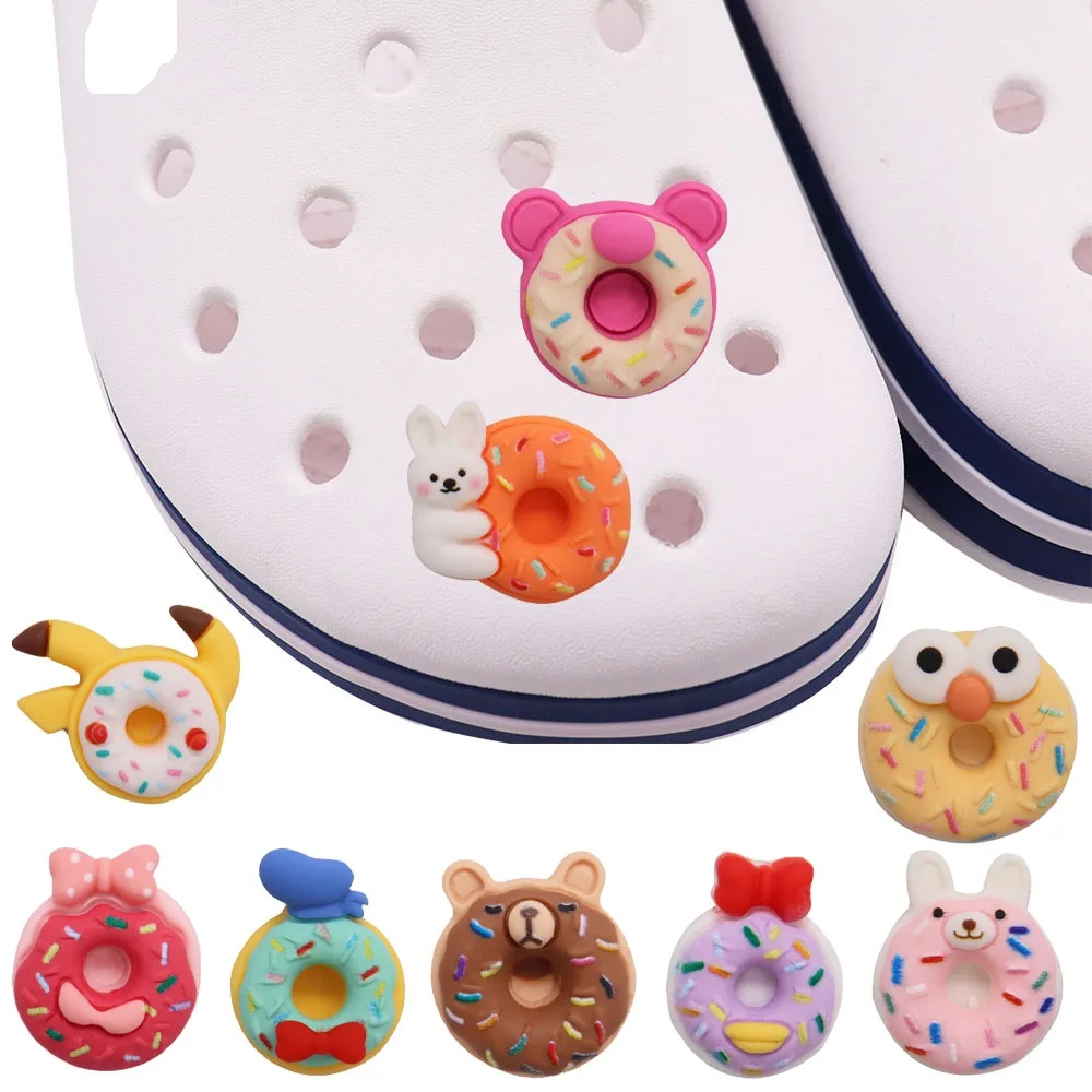 Mix 50pcs Resin Kawaii Colorful Doughnut Bow Hat Bear Rabbit Garden Sandals Charms Adult Shoe Buckle Decorations For Kid Gift