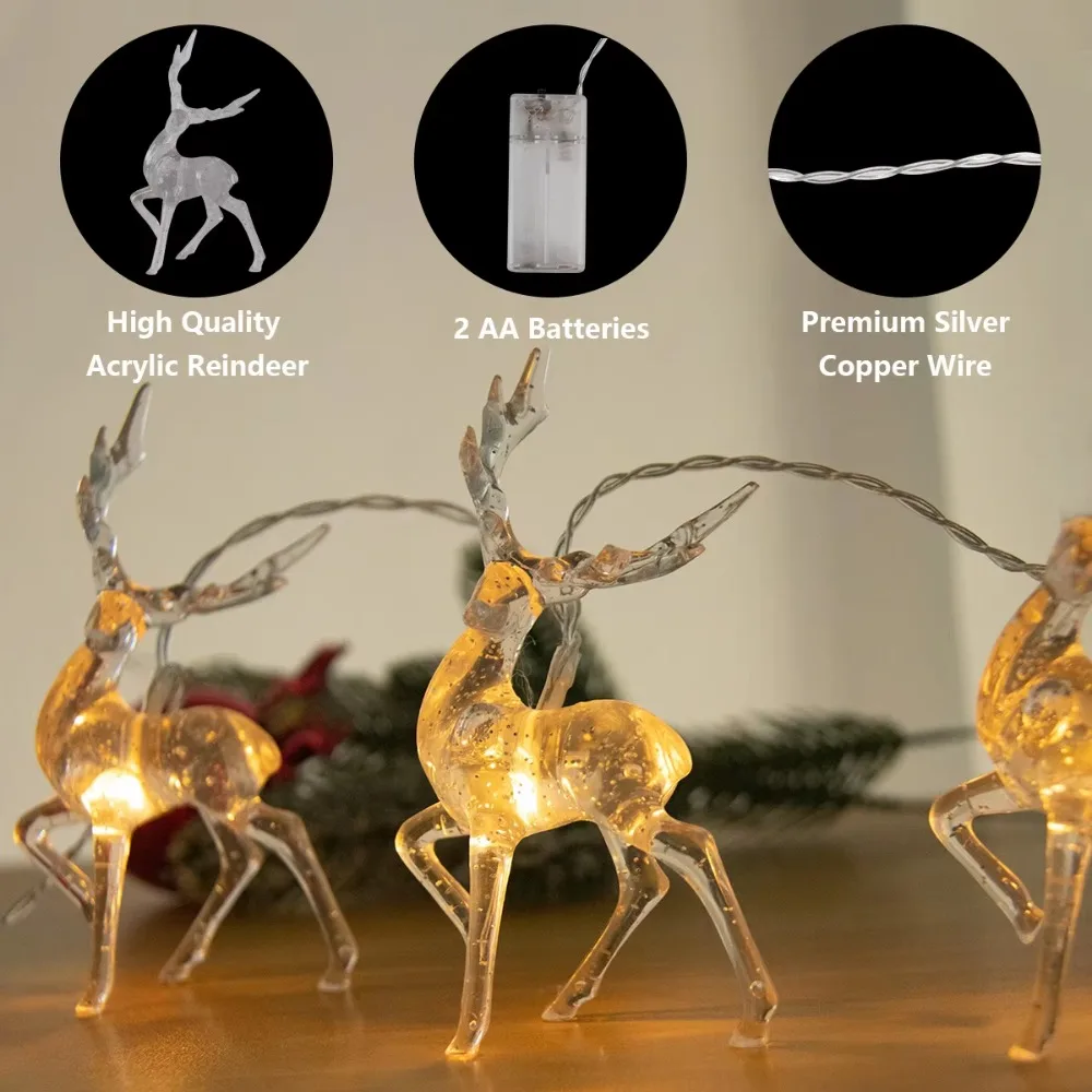 1.5m Length Reindeer String Lights Indoor Use 3D Shape Christmas String Lights Battery Powered LED Lighting