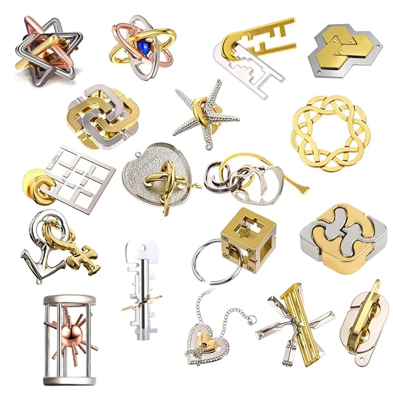 

Unique Gifts Difficult Cast Metal Brain Teaser Puzzles For Adults Kids IQ Test Fun Challenge Disentanglement Educational Toys