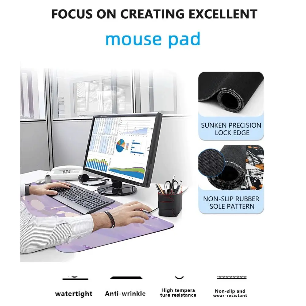 Modern Rubber Mouse Pad Non-slip Waterproof Computer Laptop Mat Large Stitched Edge Table Protector Home Office