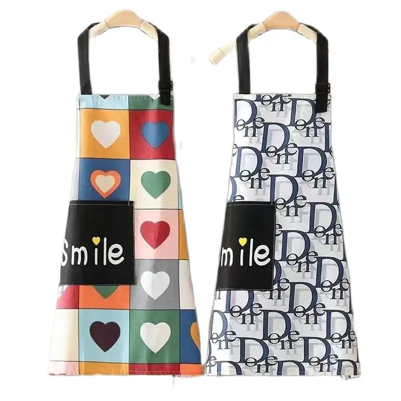 Cotton Kitchen Household Apron Oil-Proof Cute Heart Cooking Pocket Apron For Women Kitchen Waterproof Baking Clean Accessories