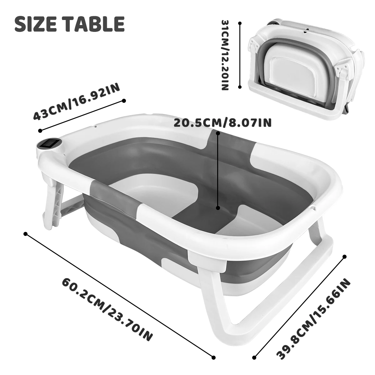 حوض استحمام للأطفال قابل للطي مع مقياس درجة حرارة الماء البصري، مزود بوسادة حمام مريحة وفتحة تصريف