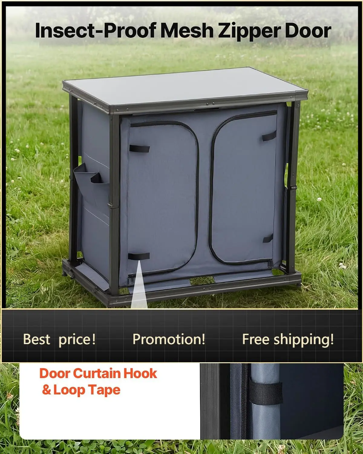 Folding Camping Storage Cabinet, Outdoor Portable Aluminum Lightweight Table, Quick Set-up Compact Kitchen Cook Station, with 6