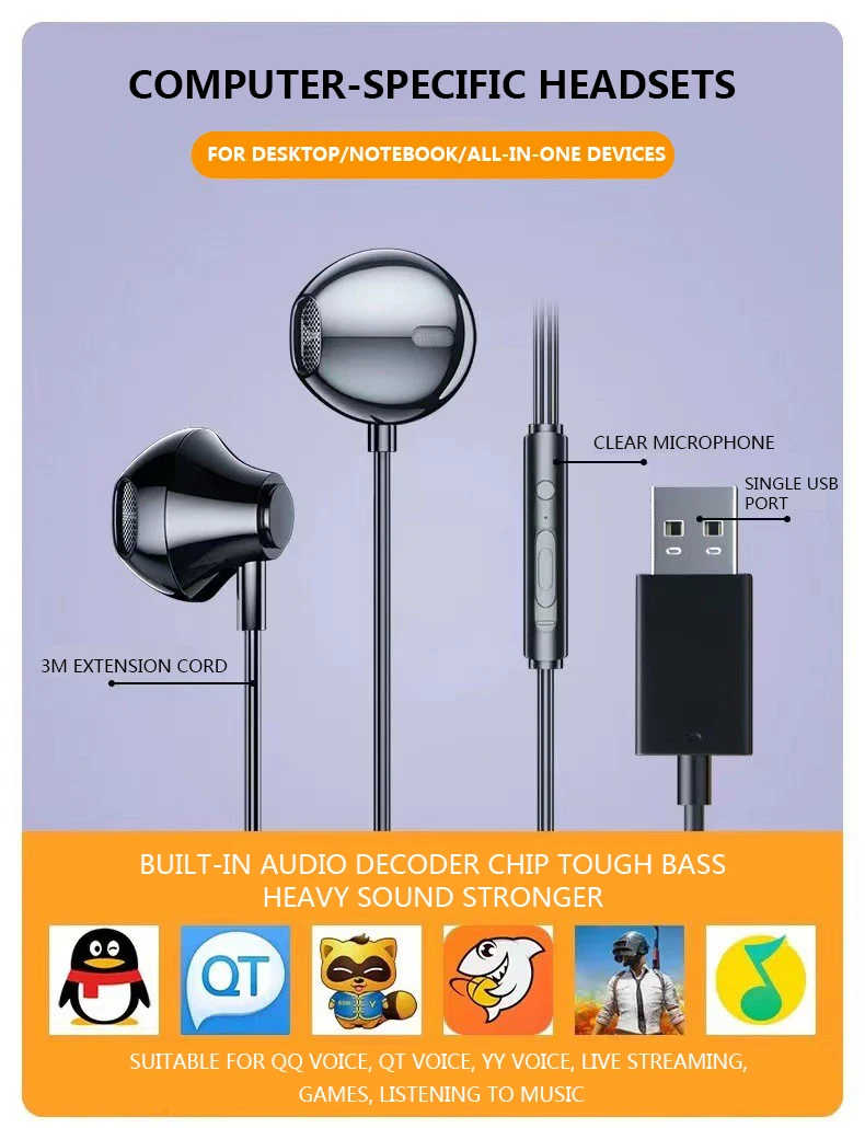 2.5m usb na orelha com fio fone de ouvido com microfone estéreo baixo pesado fone de ouvido para tablets computador notebook desktop fone de ruído cancelar