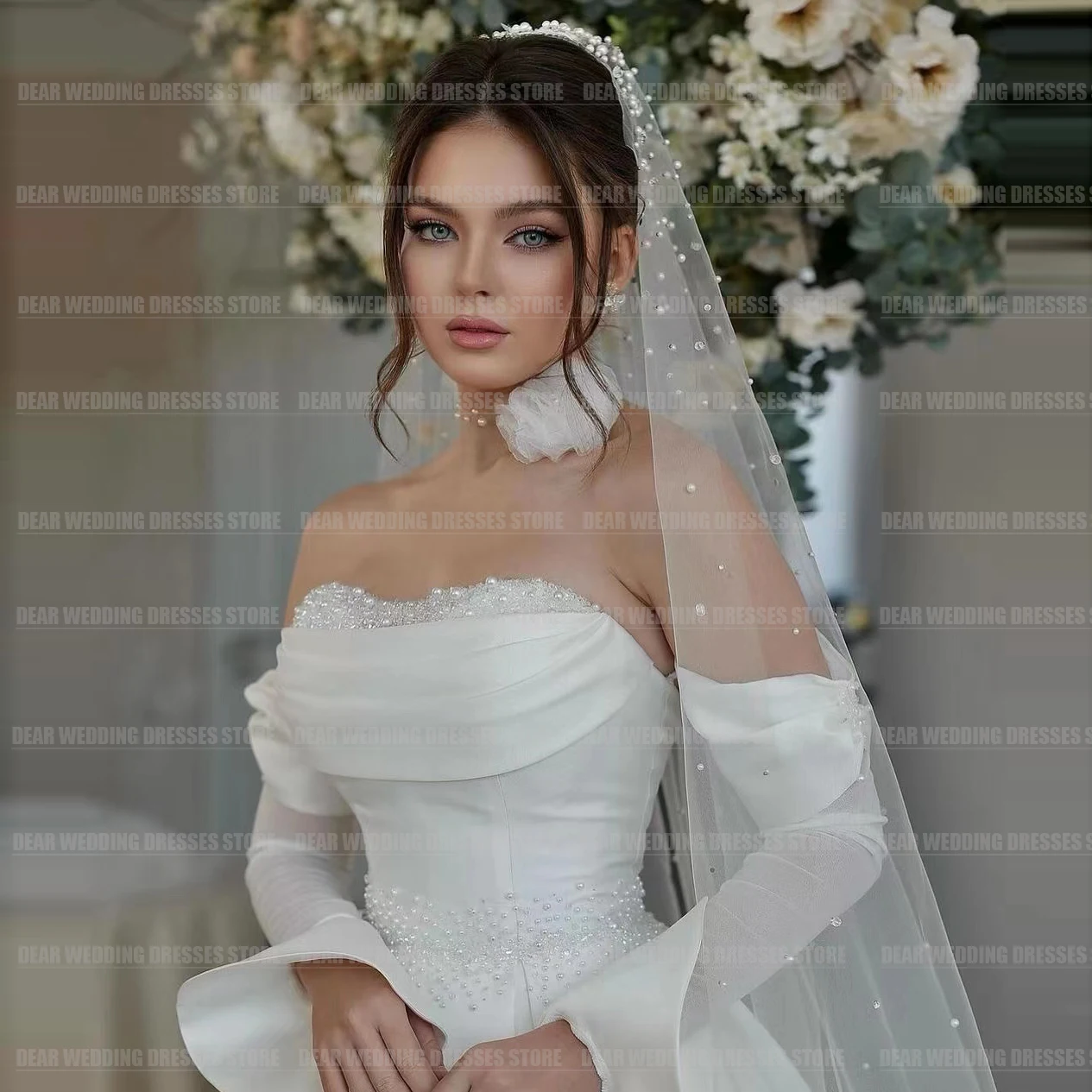 Gaun pernikahan garis A lembut sederhana untuk wanita manik-manik berkilau gaun pesta pengantin Satin lengan panjang Formal gaun 2024 Vestidos