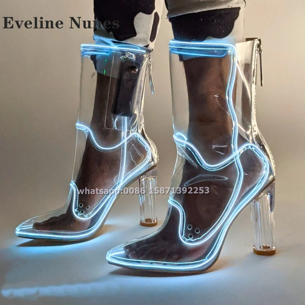 Out Past Midnight Ankle Boots Pointed Toe Clear Heel Back Zipper Transparent Pvc Patchwork Modern Booty Sexy Party Shoes 2024