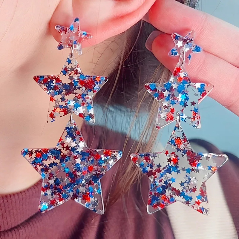 10 Pairs Bright Color Acrylic Stars Triple Earrings Women Spring Summer Independence Day Jewelry Wholesale