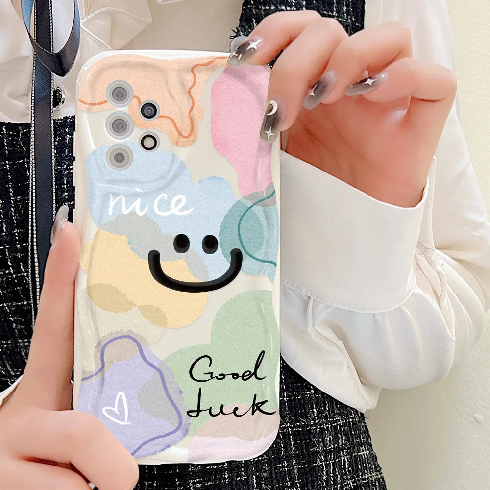 Cute Smile Wave Bumper Soft Case For Samsung A54 5G A53 A13 A34 A14 A23 A21S A51 A52 A32 A12 A50 S20 FE S23 Ultra S22 S21 Cover