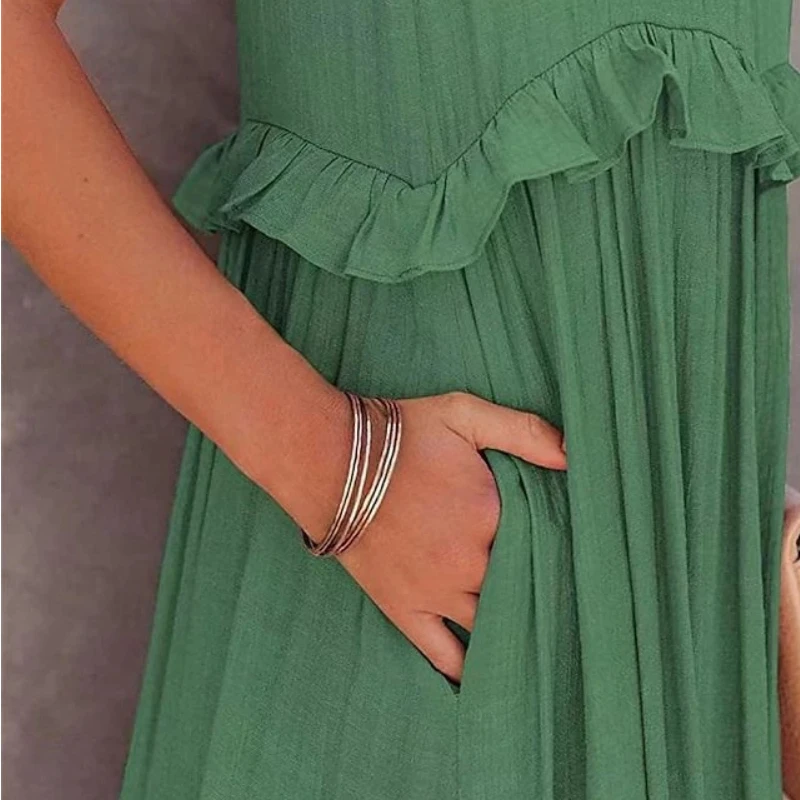 New Summer Vacation Wind Lotus Leaf Edge Long Dress for Women, Modern Dance Performance Dress, Swinging Elegant Beach Skirt