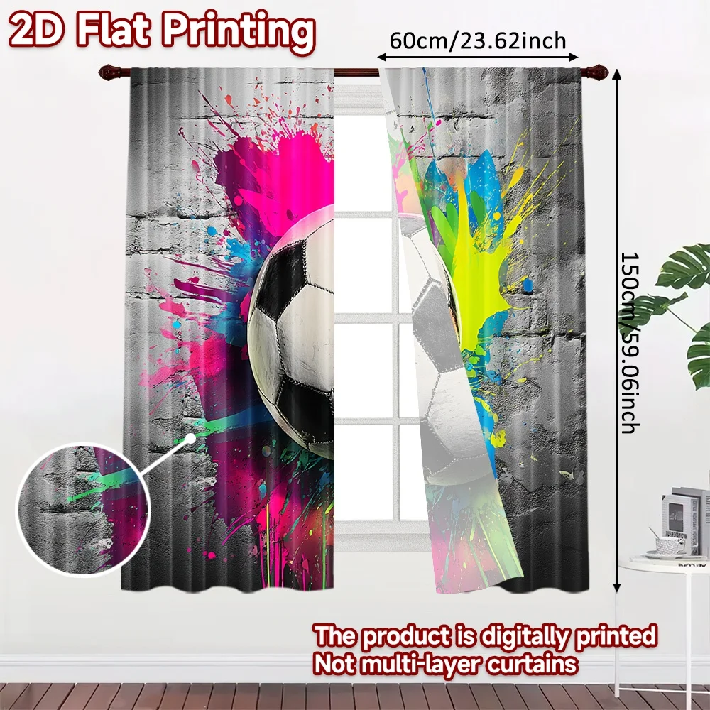 2D الطباعة المسطحة 2 قطعة الستائر كرة القدم اللون سبلاش الرقمية المطبوعة البوليستر الستائر احتفالية للعام الجديد #2