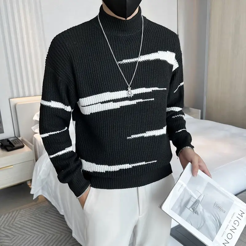 

Autumn and Winter Retro Men's Warm Knitted Sweater Long Sleeve Turtleneck Sweater Knitwear Sweater Pullover Sweater D170