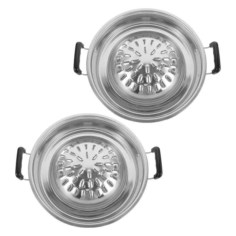 Korean Barbecue Pan 2 Piece Round Aluminum Grill Set Quick Cleanup for Camping Outdoor Home Cooking