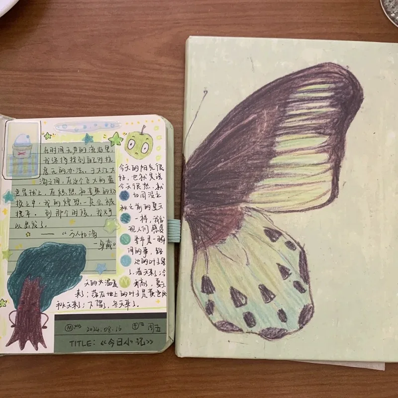 Customized. Notebook Customization Comes with Rope Ins Green Background Artistic Retro Style Inner Page Manuscript Pro