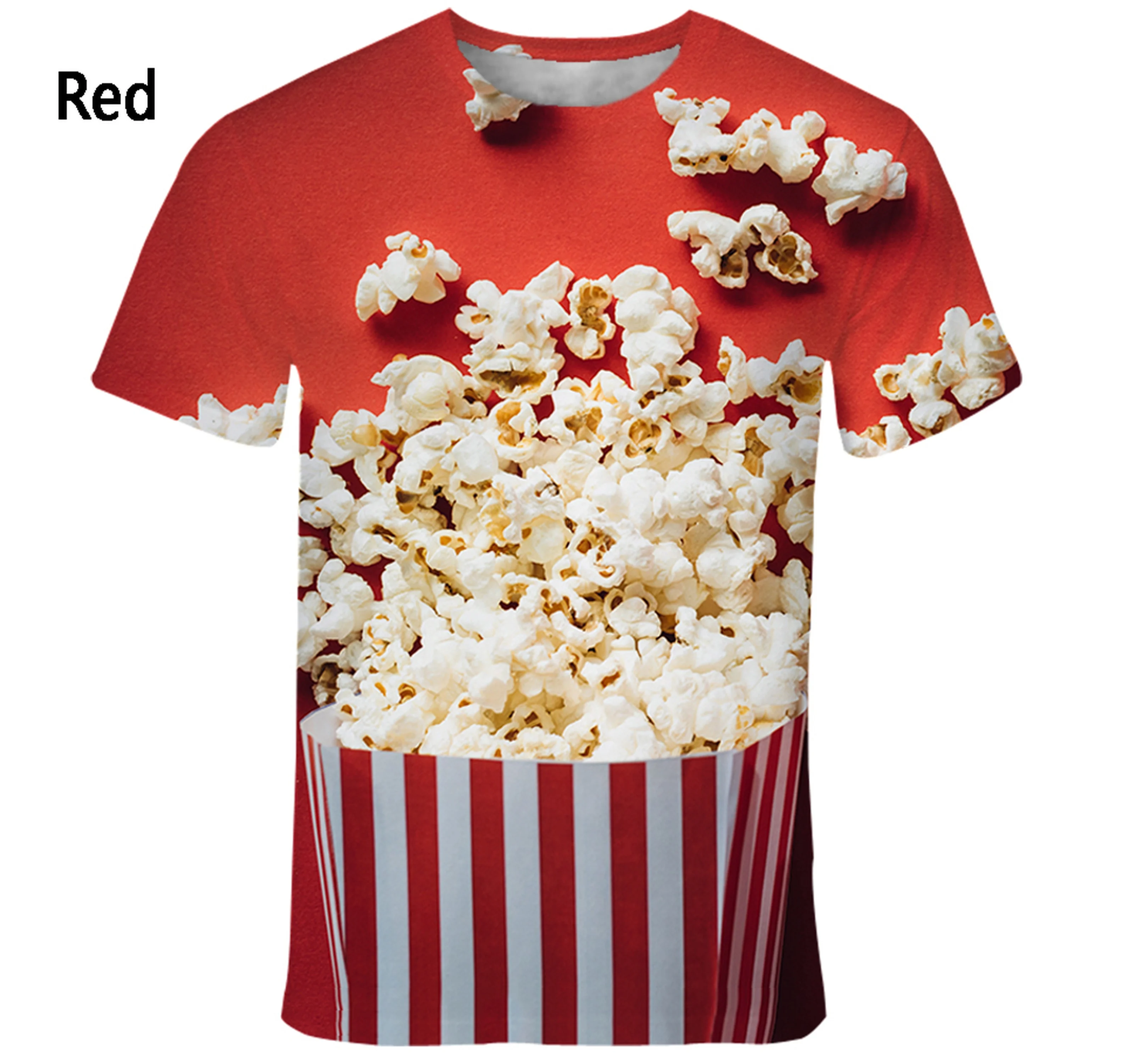 Popcorn 3D Printing T Shirt Man Summer O-Neck Short Sleeve Oversized Top Casual Tee Loose Streetwear Harajaku