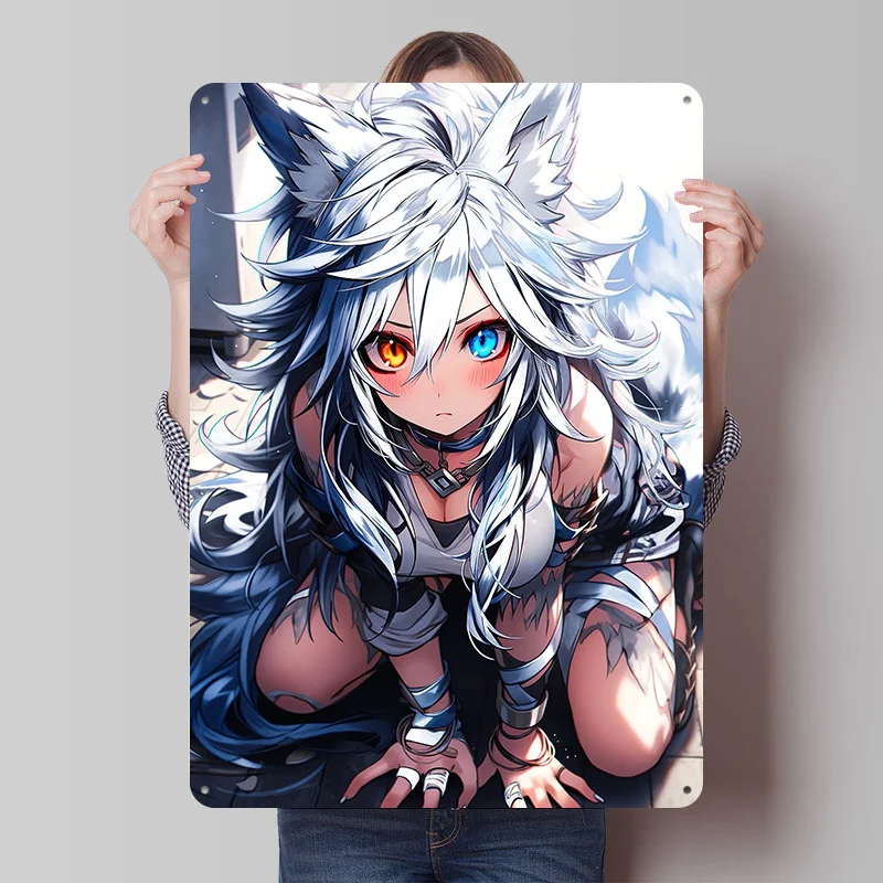 القطب الشمالي Foxgirl المشارك أنيمي جدار الفن الرجعية المعادن تسجيل الديكور غرفة نوم زينة مخصصة القصدير اللوحة للرجل الكهف ديكور #1