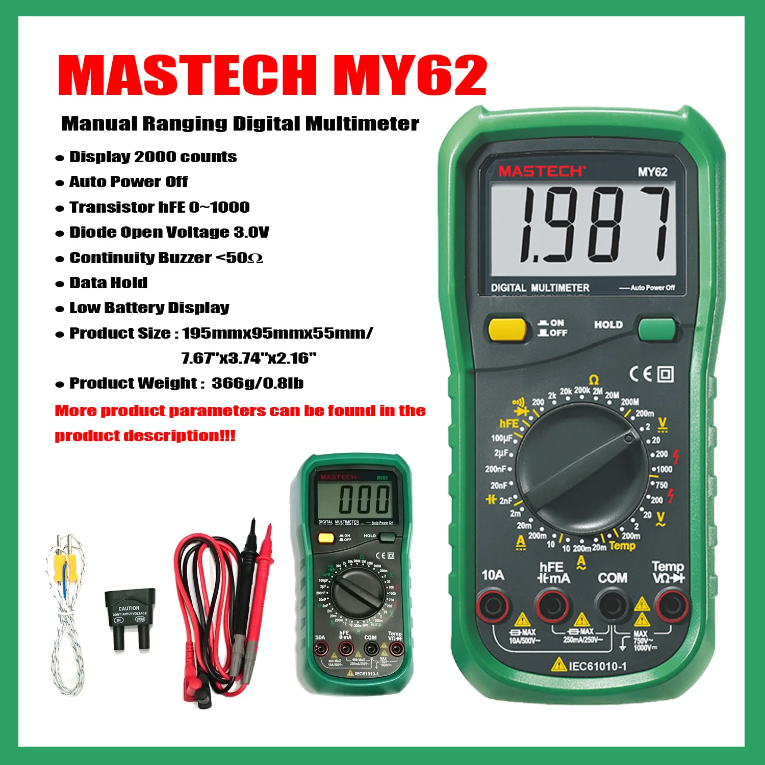 MASTECH MY60 MY61 MY62 MY63 MY64 MY65 MY68 Manual Ranging Digital Multimeter Electric Handheld Tester Meter Voltmeter Data Hold.