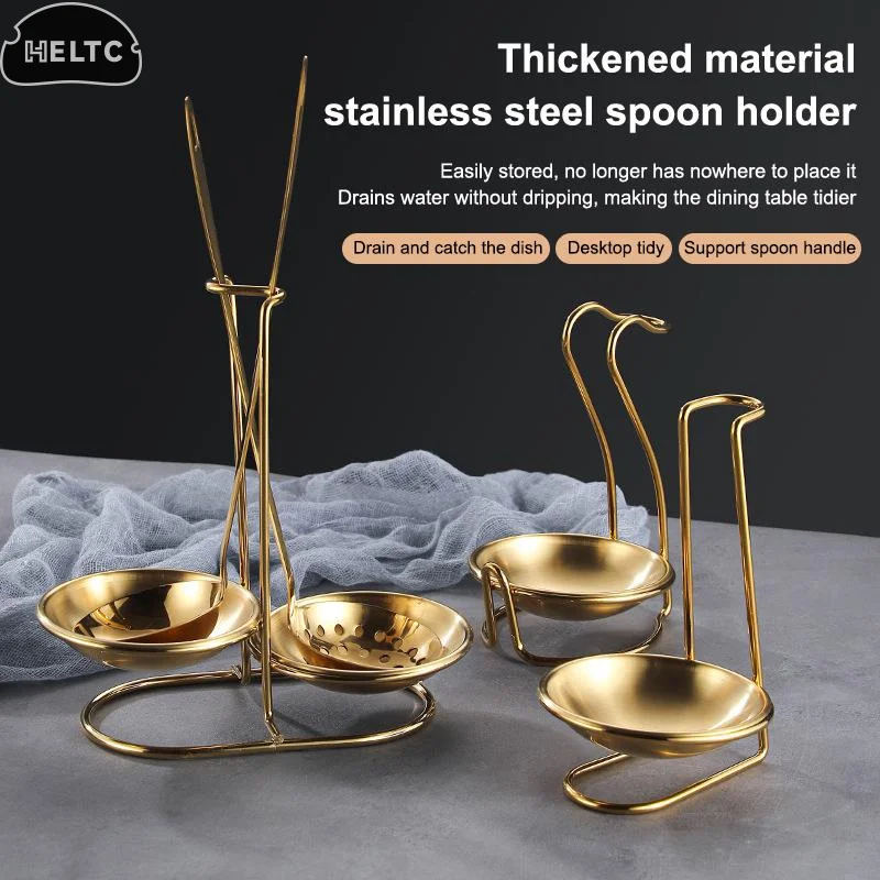 Stainless Steel Single/Double Ladle Vertical Spoon Utensil Rack Soup Spoon Rest Stand Multi-function Tableware Storage Shelf