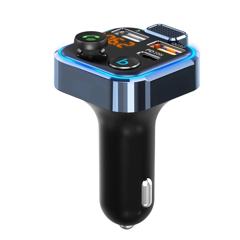 Car FM Transmitter Adapter Bluetooth 5.0 MP3 Player Wireless Handsfree Type-C PD 20W+ QC3.0 Fast USB Charger