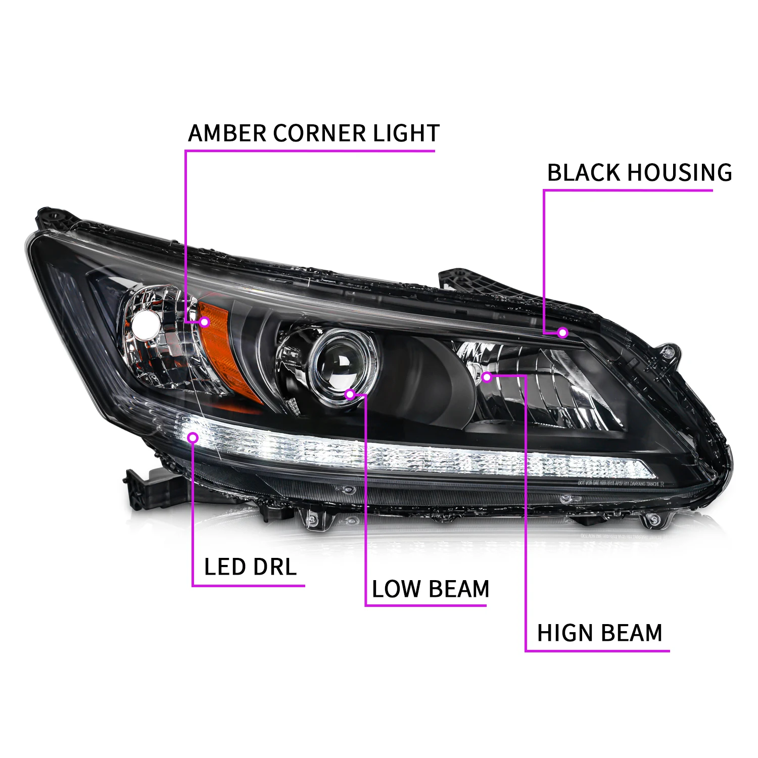 Auto Lighting System Car OE Headlamp Wholesale with LED DRL For Honda Accord Headlights 2013 2014 2015