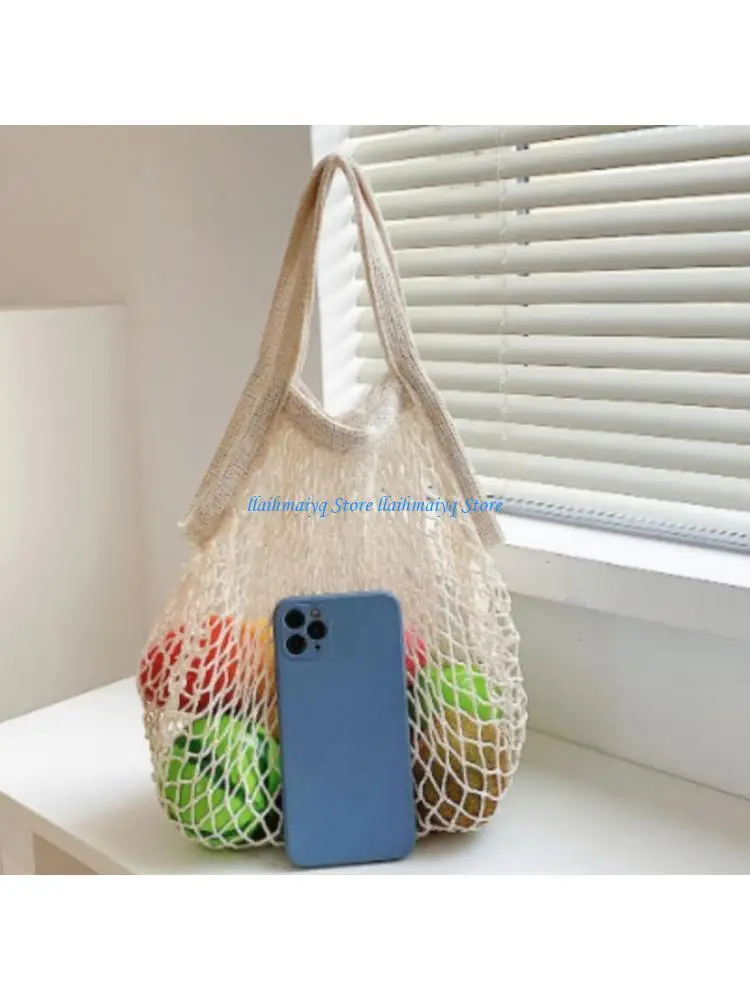 573B Compact Foldable Cotton Net Grocery Bag For Fruits Vegetables Daily Shopping Needs