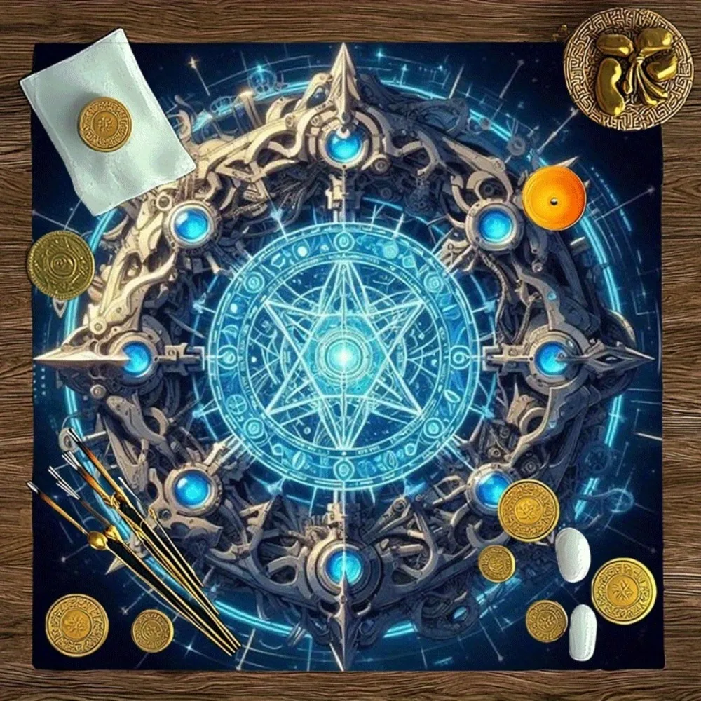 Mantel de Tarot de Poliéster con Estampado de Círculo Místico Mecánico, Varios Tamaños, para Altar de Poder, Adivinación y Juego de Cartas