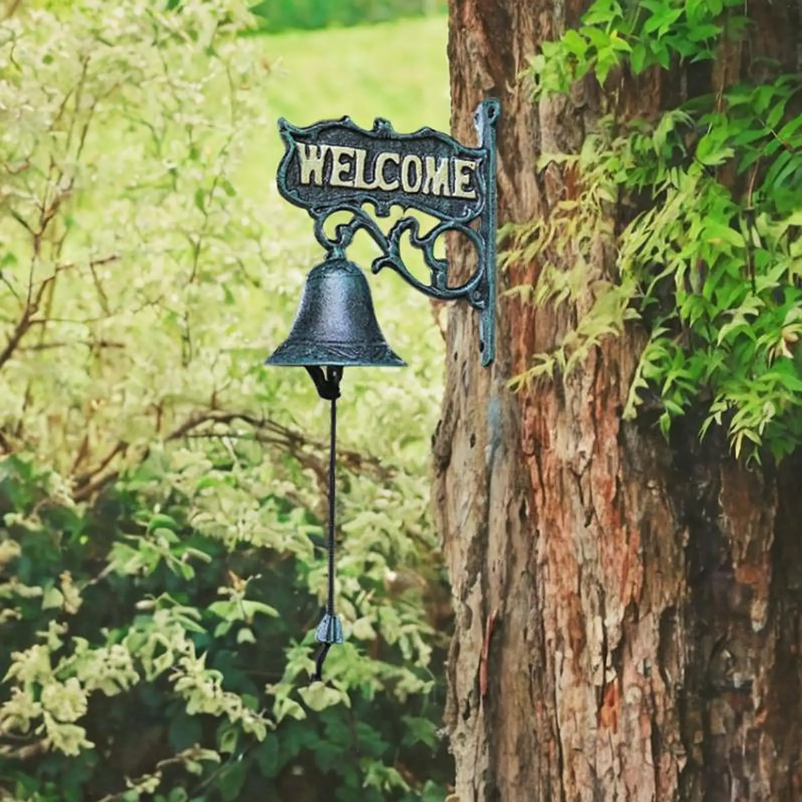 Gietijzeren deurbel buiten dinerbel welkom teken, retro vintage handmatig schudden wandmontage rustiek metaal voor huis tuin