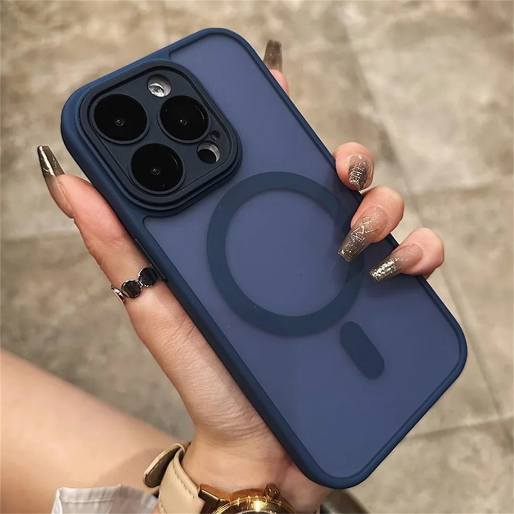 آيفون 11 12 13 14 15 16 برو ماكس بلس حافظة شحن لاسلكية مغناطيسية صغيرة فاخرة غير لامعة درع Magsafe غطاء صلب مقاوم للصدمات