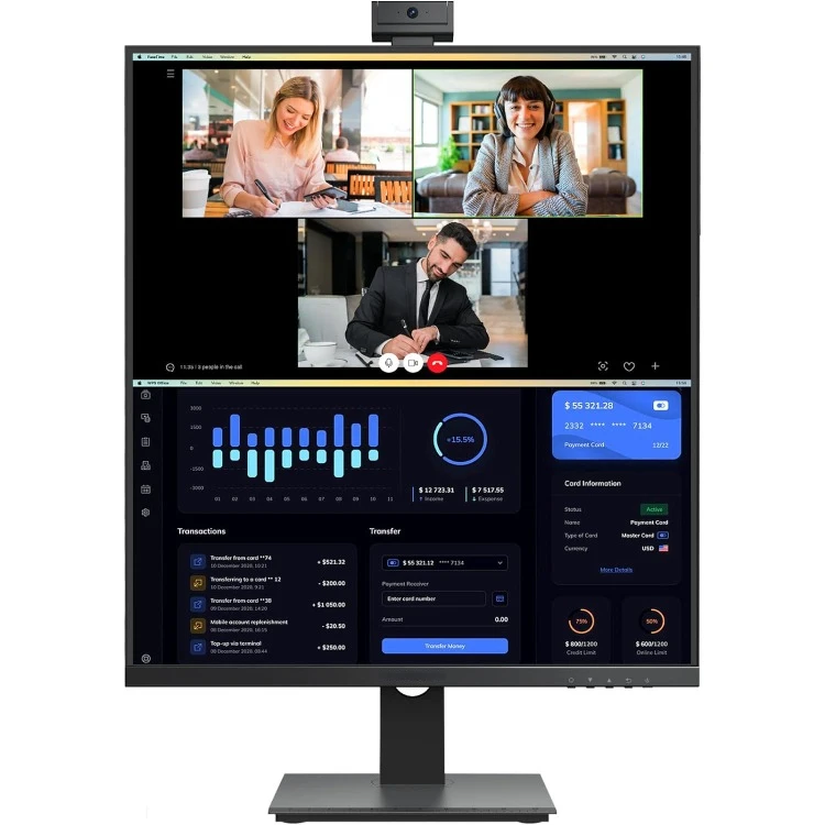 

28 Inch 16:18 SDQHD 2560 x 2880p Computer Vertical Monitor with 2.0MP Webcam with Mic, Height/Pivot Adjustable Stand