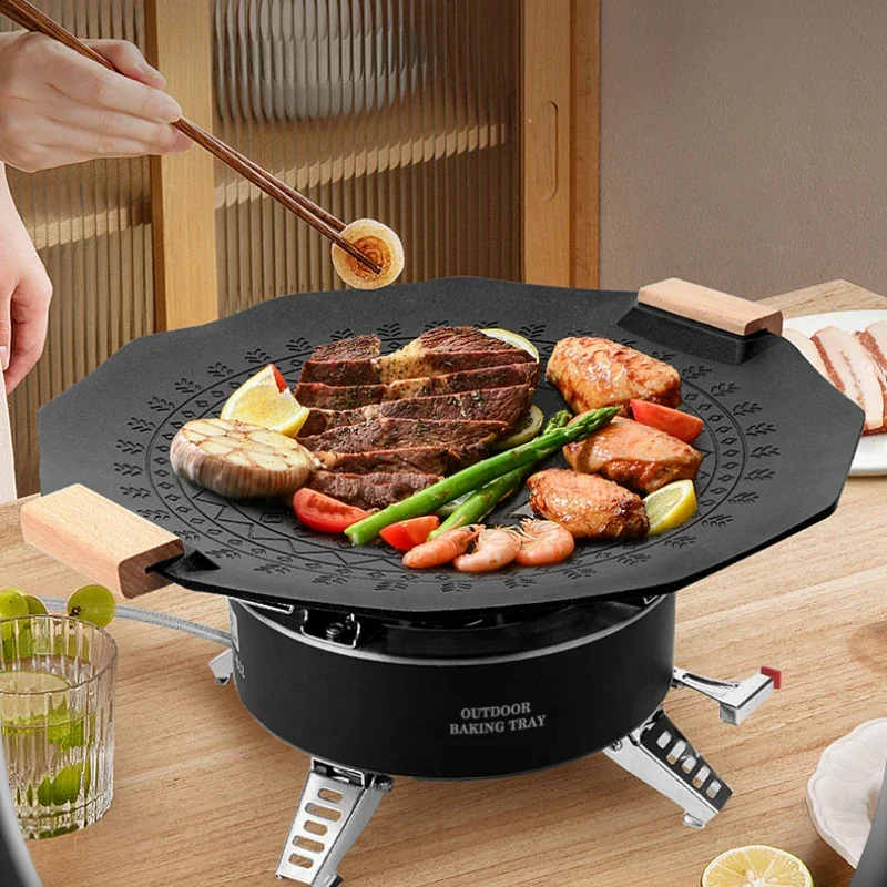 Korean Style Outdoor Camping Food BBQ Six-pointed Star Grill Tray Portable Electromagnetic Gas Barbecue Plate